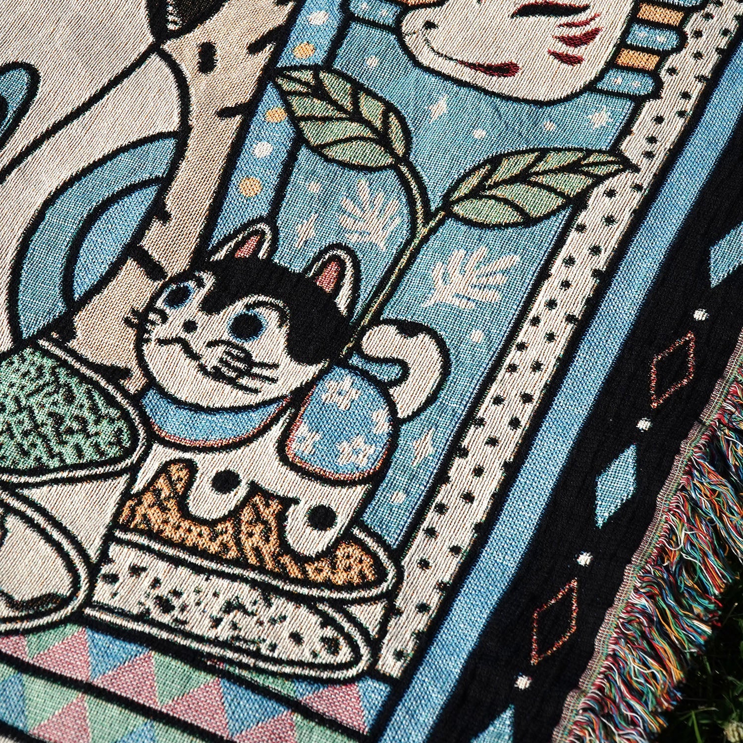 Relatable Basic - Maneki Neko Fortune Cat Woven Throw Blanket