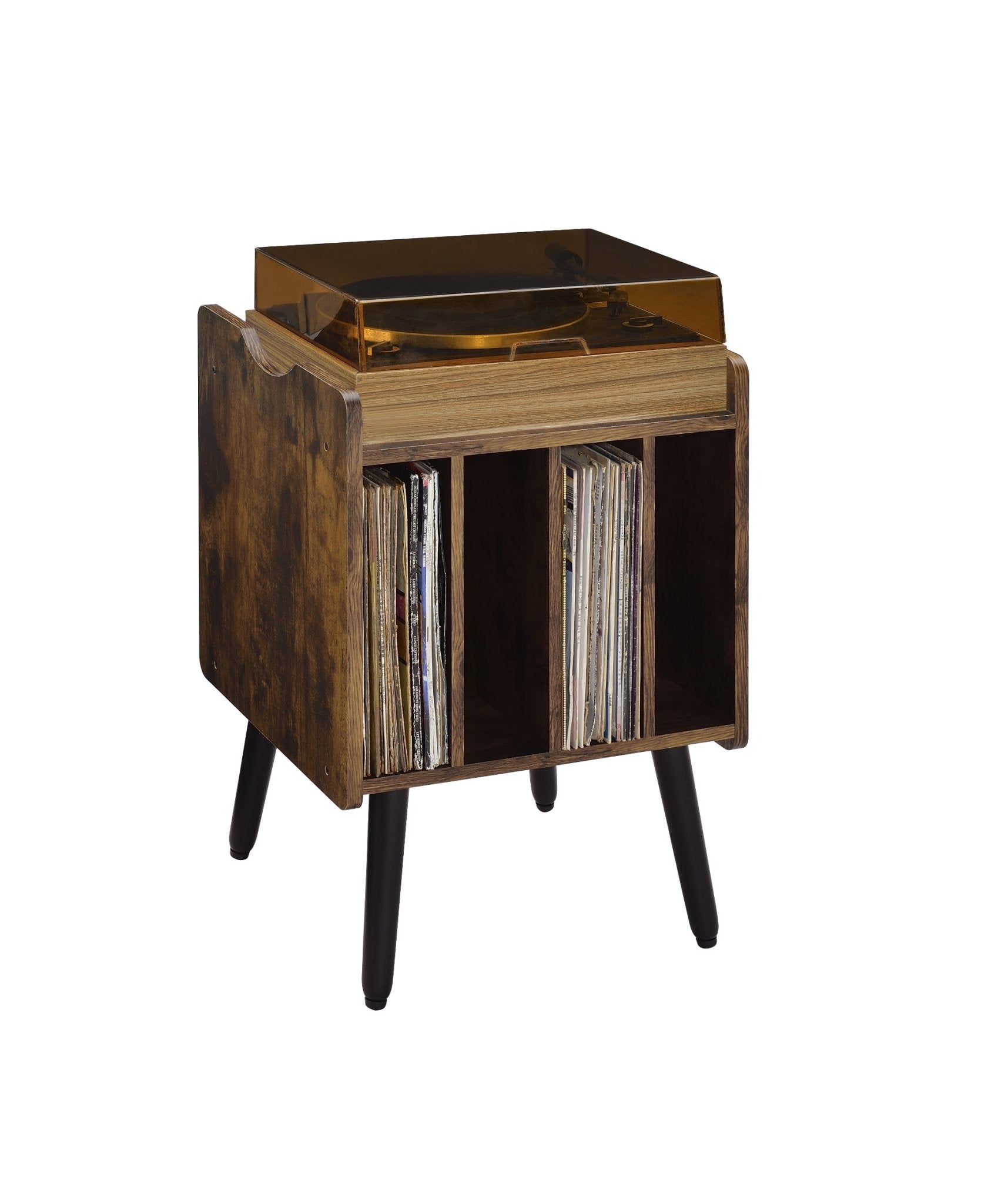 Musiea BX80 Vinyl Record Player Stand Mid Century Turntable Table with 4 Cabinet Record Storage