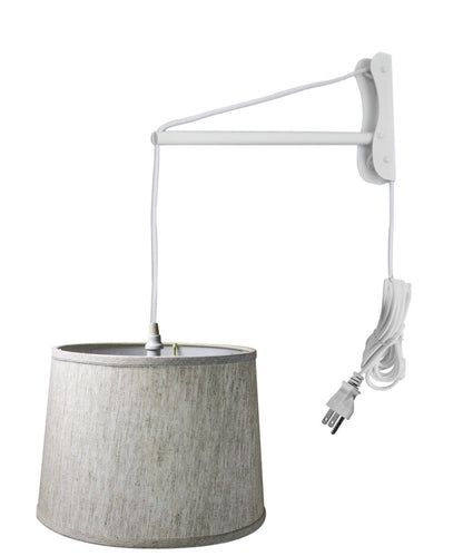 14"W MAST Plug-In Wall Mount Pendant 1 Light White Cord/Arm Textured Oatmeal Shade