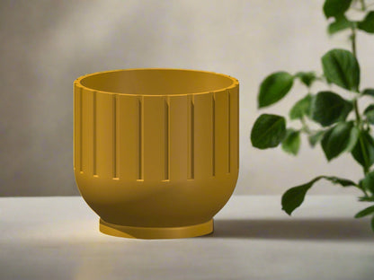 Modern Indoor Planter with Drainage – 3D Printed Fluted Plant Pot, Vertical Ribbed Design, Minimalist Decor Accent, Mid-Bubble
