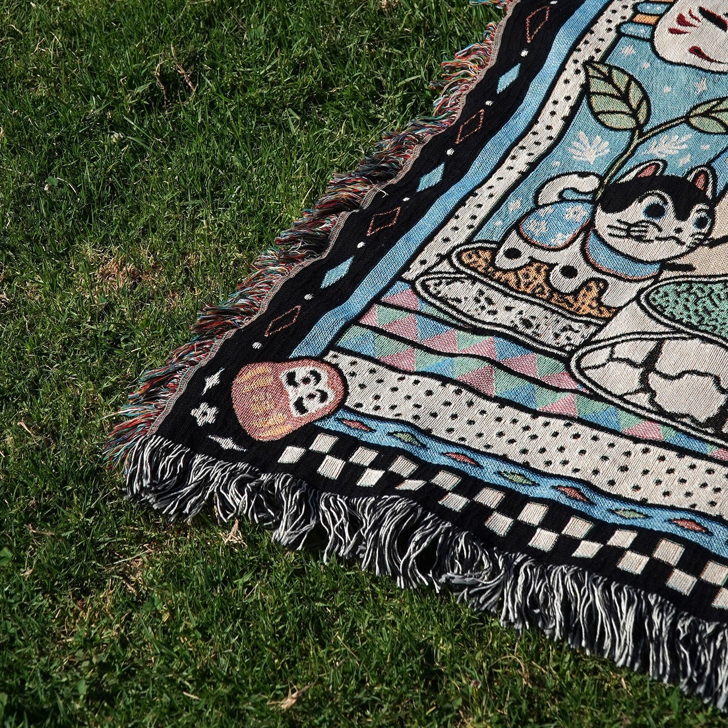 Relatable Basic - Maneki Neko Fortune Cat Woven Throw Blanket