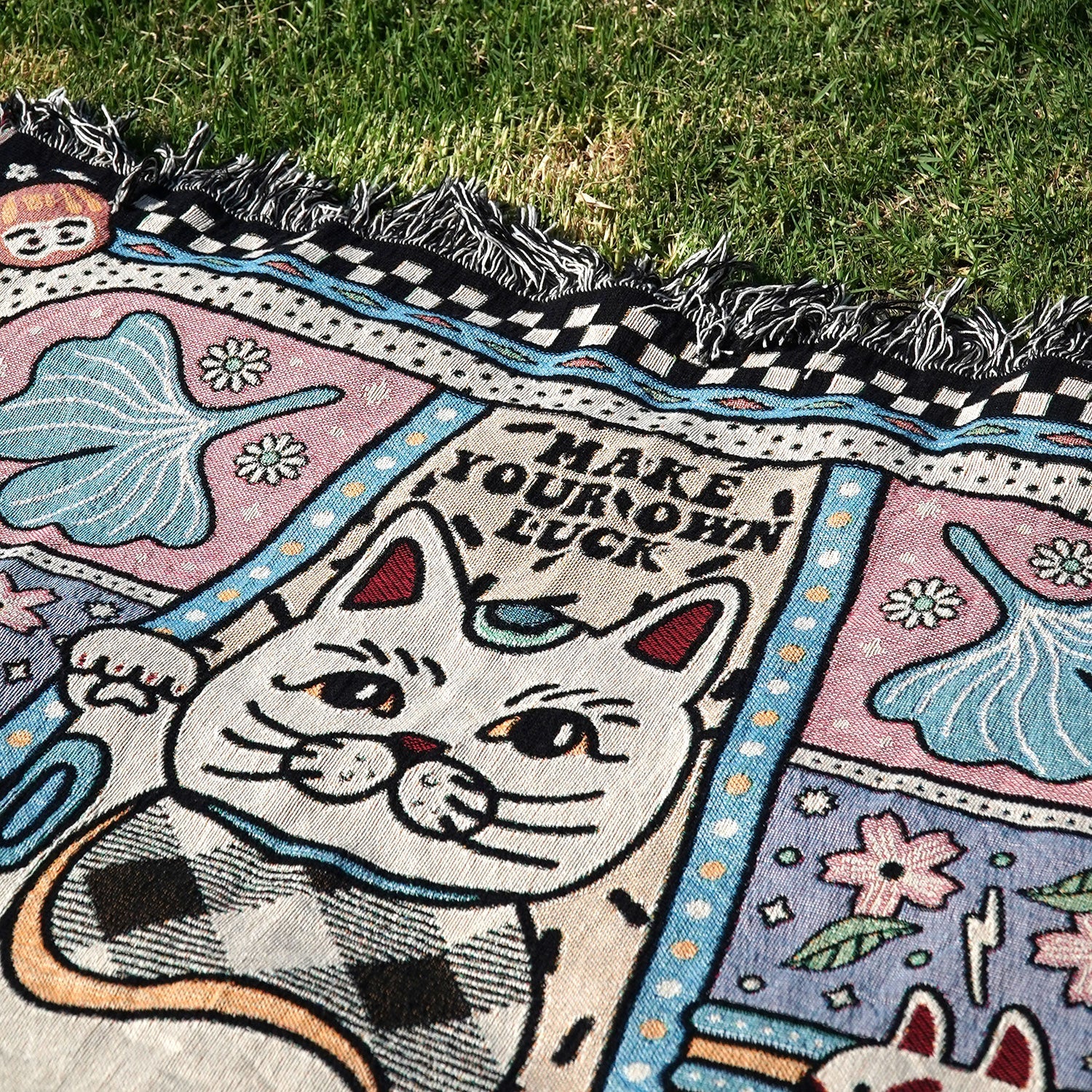 Relatable Basic - Maneki Neko Fortune Cat Woven Throw Blanket