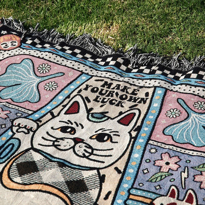 Relatable Basic - Maneki Neko Fortune Cat Woven Throw Blanket