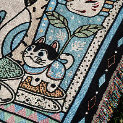 Relatable Basic - Maneki Neko Fortune Cat Woven Throw Blanket