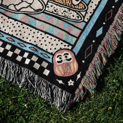 Relatable Basic - Maneki Neko Fortune Cat Woven Throw Blanket