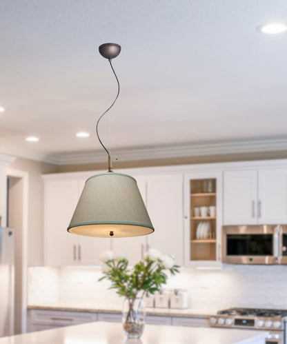 16"W Gold-laced Cafe Pendant Light with Textured Oatmeal Slotted Pendant Empire Shade and Diffuser