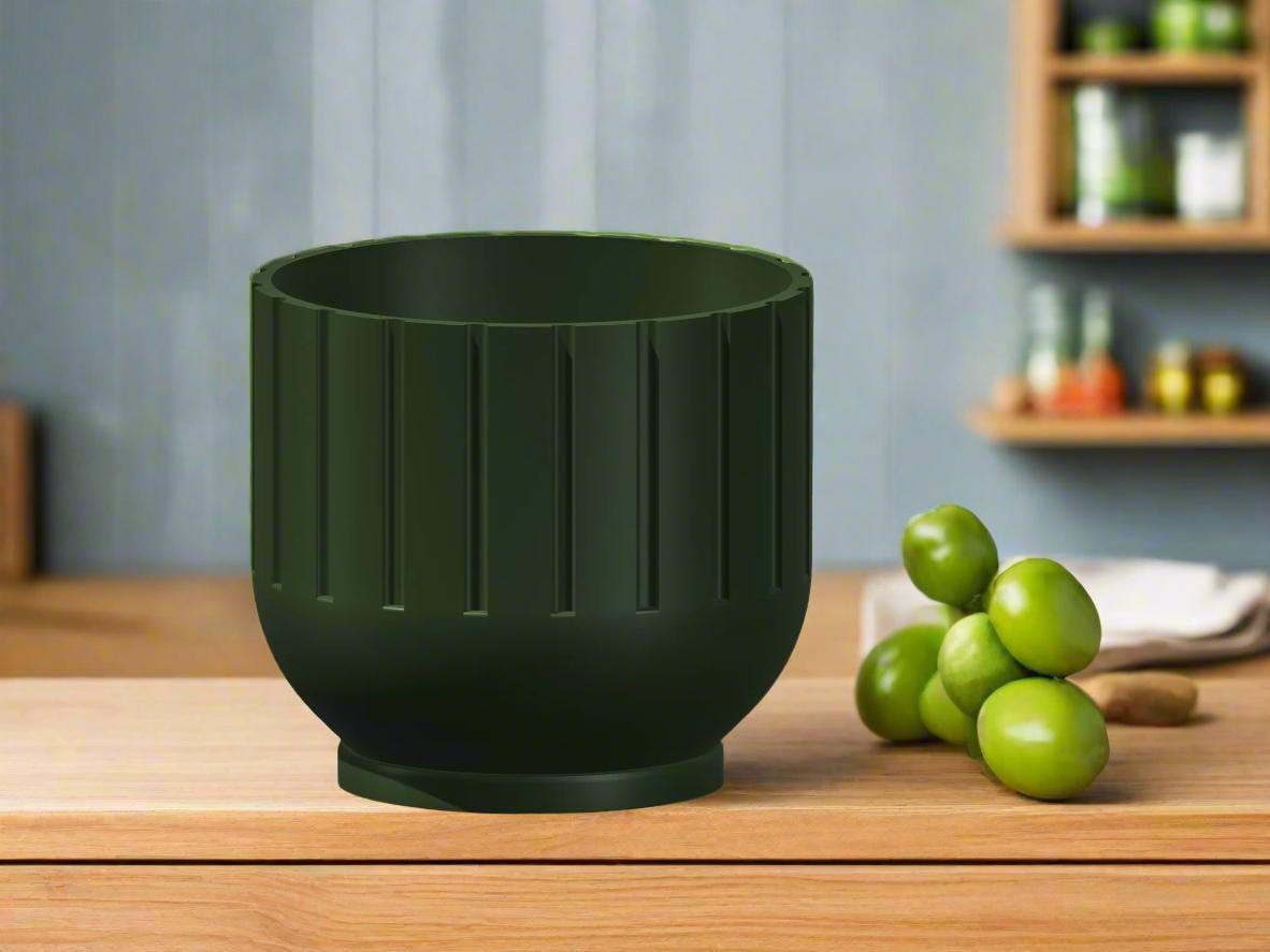 Modern Indoor Planter with Drainage – 3D Printed Fluted Plant Pot, Vertical Ribbed Design, Minimalist Decor Accent, Mid-Bubble