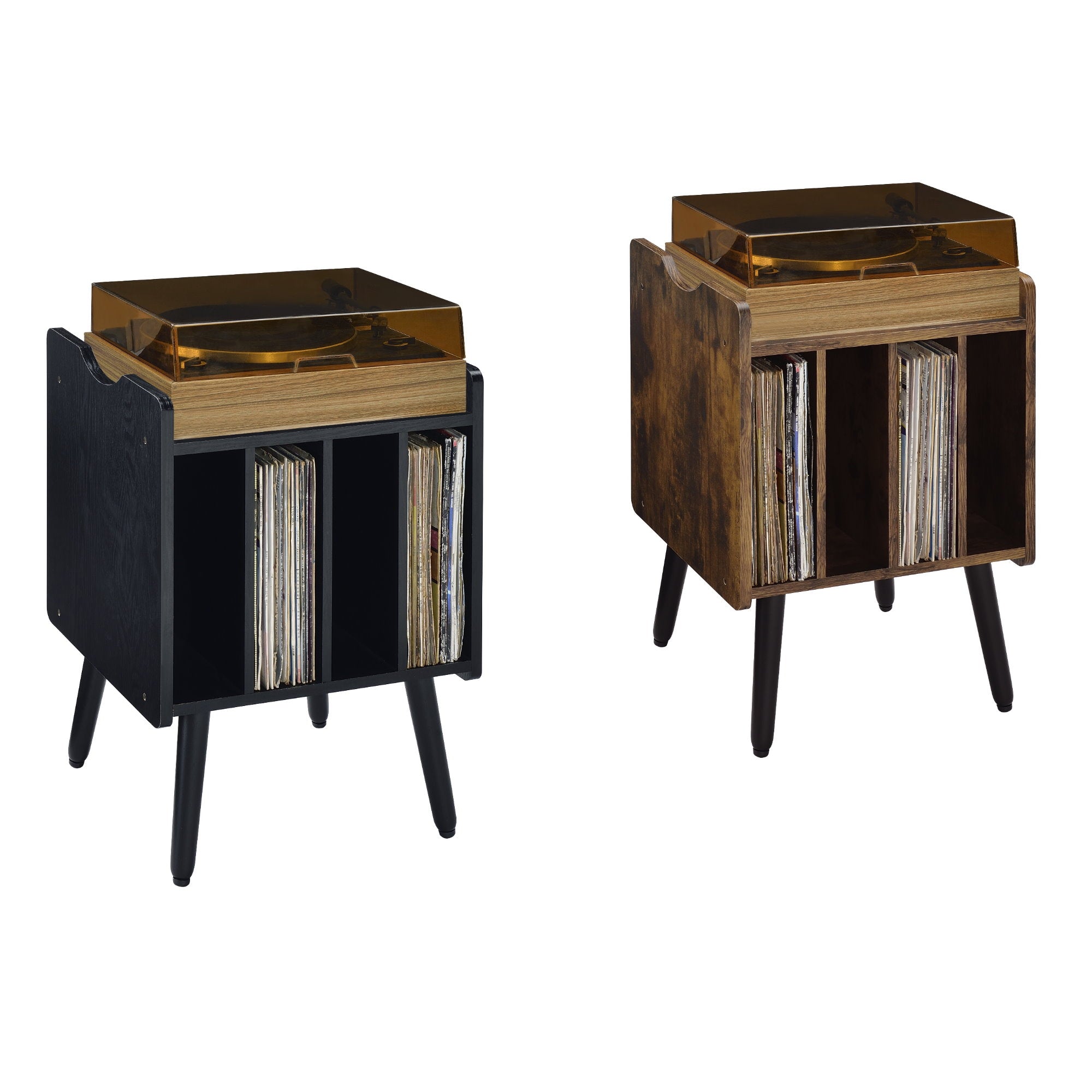 Musiea BX80 Vinyl Record Player Stand Mid Century Turntable Table with 4 Cabinet Record Storage